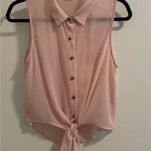 Sans Souci Pink Button-Down Blouse with Tie Front